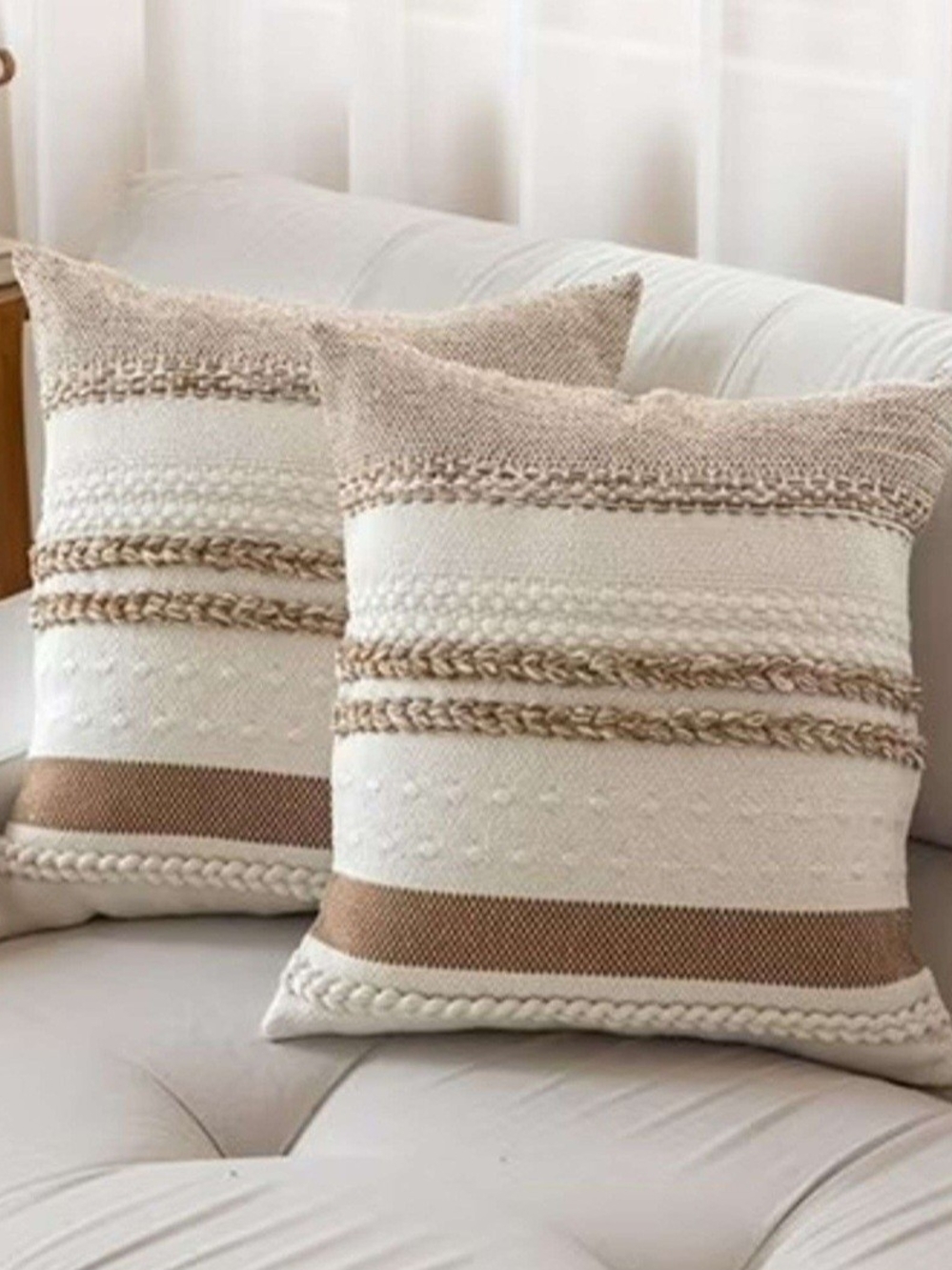 Neutral Cream and Tan Textured Throw Pillow Covers